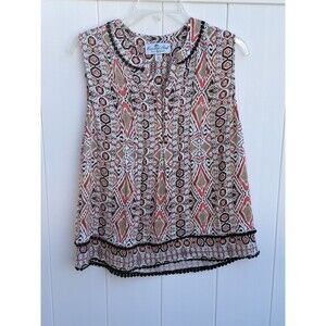 Coconut Row Palm Beach Tank Top size Medium Colorful Abstract V Neck Rayon